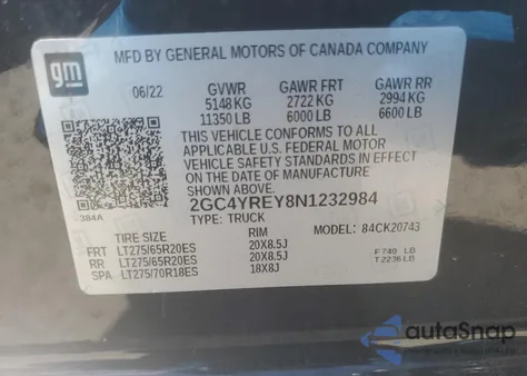 2022 Chevrolet Silverado K2500 High Country z USA, uszkodzony, nr VIN 2GC4YREY8N1232984